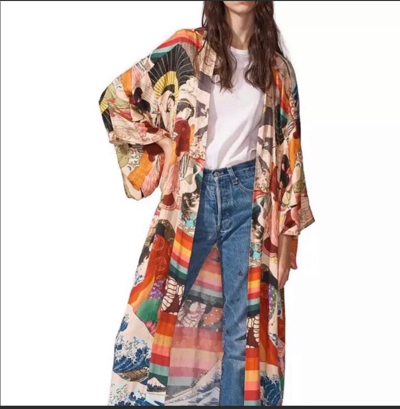 Bohemian Kimono Beach CoverUp Duster Beach Robe Maternity Etsy