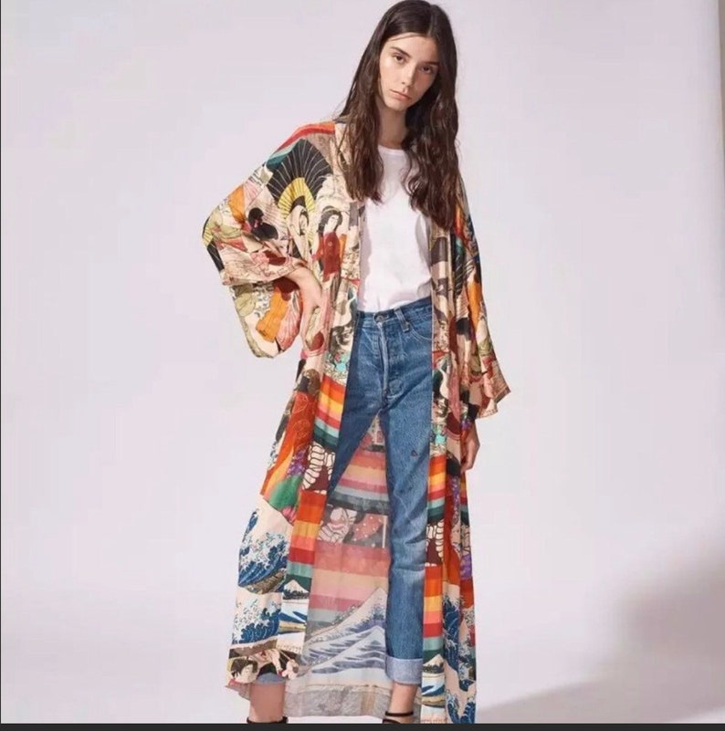 Bohemian Kimono Beach CoverUp Duster Beach Robe Maternity Etsy
