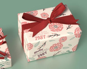Personalized Birthday Roses Wrapping Paper, Pastel Floral Gift Wrap with Custom Name