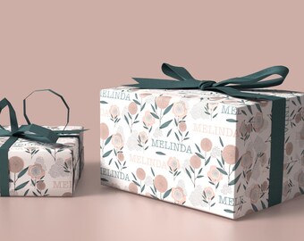 Retro Bloom Personalized Gift Wrap, Custom Name Floral Wrapping Paper for Birthdays