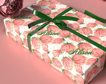 Personalized Peony Floral Wrapping Paper, Custom Name Romantic Gift Wrap for Anniversary