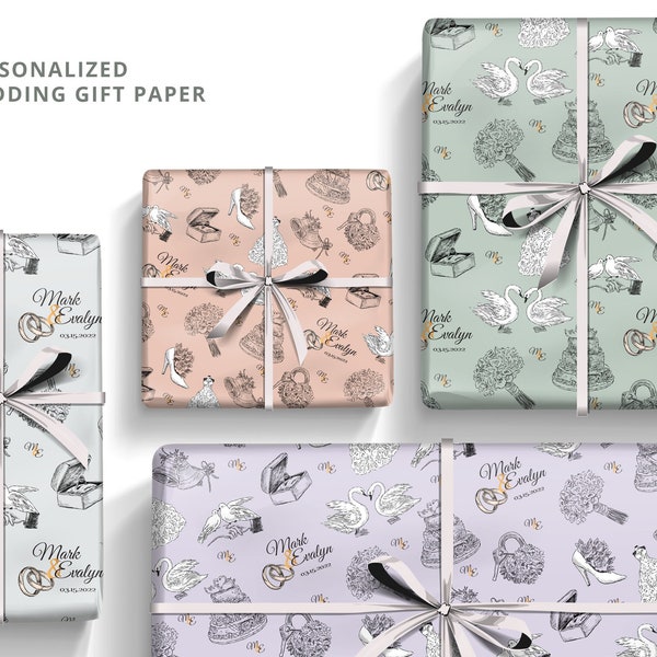 Personalized Gift Wrapping Paper, Custom Couple Gift Wrapping Sheet, Wedding Gift Wrap, Eco Gift Wrap, Elegant Gift Wrap Sheets 24"x36"