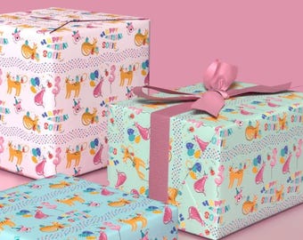 Personalized Jungle Cats Birthday Wrapping Paper, Custom Name Leopard Gift Wrap For Kids