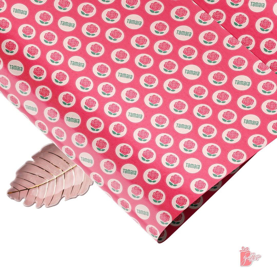 Red Rose Gift Wrapping Paper, Cute Flower Wrapping Paper, Custom Name Wrapping Sheets, Custom
