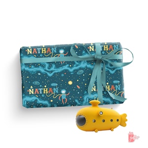 Personalized Astronaut&#39;s Journey Space Gift Wrapping Paper - Custom First Name in Colorful Letters, Birthday Gift Wrap for Boys, Girls 24&quot; W