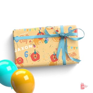 Birthday Lion Custom Name Gift Wrap | Personalized Kids Birthday Wrapping Paper | African Safari Birthday Theme | Cute Gift Ideas for Boys