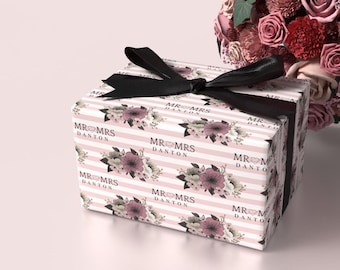 Personalized Wedding Wrapping Paper with Cherry Blossom Floral | Custom Mr & Mrs Gift Wrap