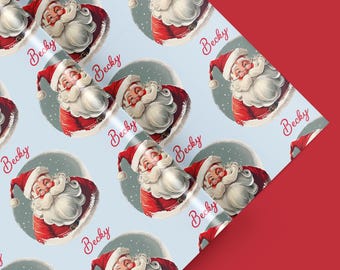 Personalized Vintage Santa Wrapping Paper with Name | Classic Christmas Gift Wrap Roll