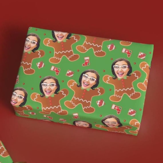 Custom Photo Gingerbread Wrapping Paper: Funny Christmas Gift Wrap