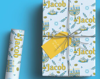 Papel de regalo personalizado con la Estrella de David y nombre personalizado para Hanukkah