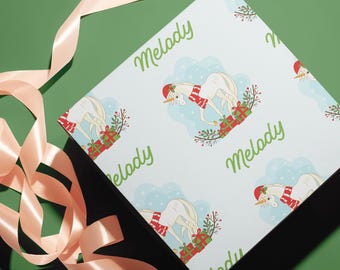 Personalized Christmas Wrapping Paper | Unicorn Gift Wrap with Name | Custom Holiday Gift Paper | Birthday Gift Wrapping for Kids