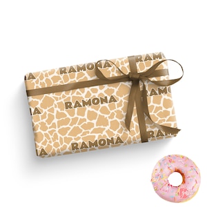 Personalized Girraffe Gift Wrap | Custom Name on Animal Pattern Wrapping Paper | Exotic Gift Paper for Women | Cute Birthday Gift for Teens