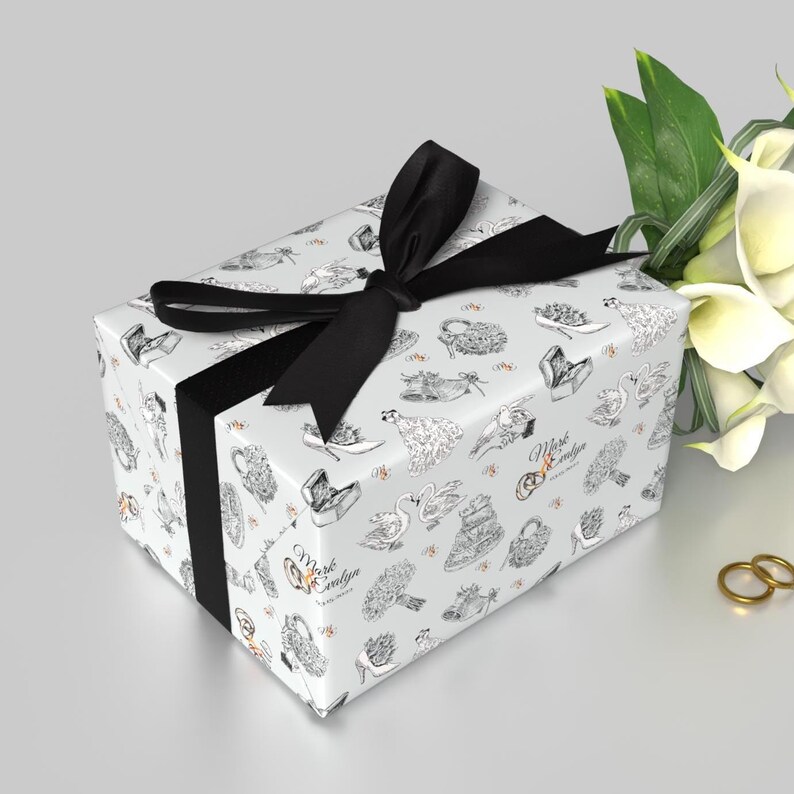 romantic roses wrapping paper, personalized wedding gift wrap, custom anniversary wrapping paper, striped background with roses, couple's names on wrapping paper, custom Valentine’s gift wrap, bridal shower gift wrap