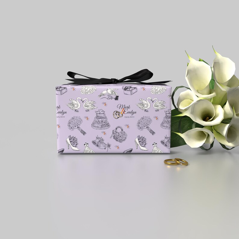 romantic roses wrapping paper, personalized wedding gift wrap, custom anniversary wrapping paper, striped background with roses, couple's names on wrapping paper, custom Valentine’s gift wrap, bridal shower gift wrap
