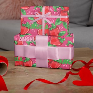 Personalized Gift Wrap with Hearts | Custom Name Anniversary Wrapping Paper | Floral Birthday Gift Wrap | Romantic Valentines Day Gift Idea