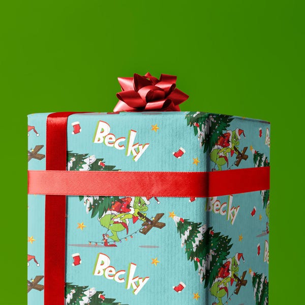 Personalized Grinch Christmas Wrapping Paper, Custom Blue Gift Wrap for Kids with Name
