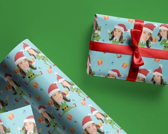 Personalized Photo Christmas Gift Wrap | Elf Gift Wrap with Santa Hat | Cute Holiday Wrap for Kids | Custom Xmas Wrapping Paper