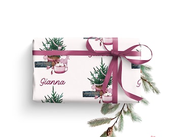 Emballage cadeau avec nom personnalisé, Papier d'emballage de Noël, Cadeaux personnalisés, Papier d'emballage personnalisé, Papier d'emballage de visage personnalisé, Chocolat chaud