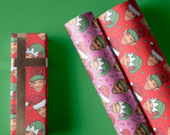 Jolly Faces Personalized Christmas Gift Wrap, Custom Photo Wrapping Paper with Santa Hats