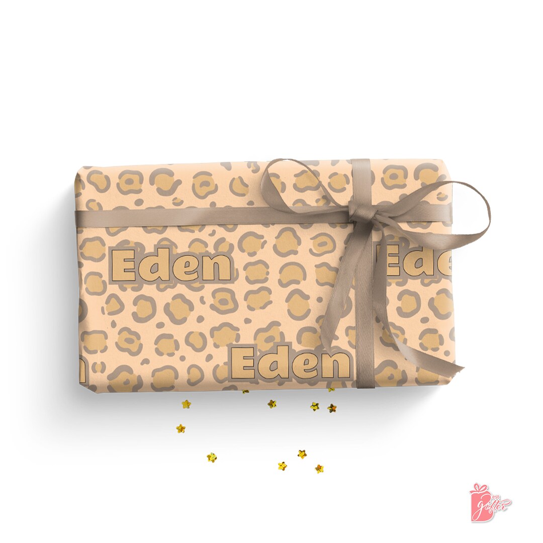 Custom Brown Cheetah Wrapping Paper Print Your Name on Animal Gift