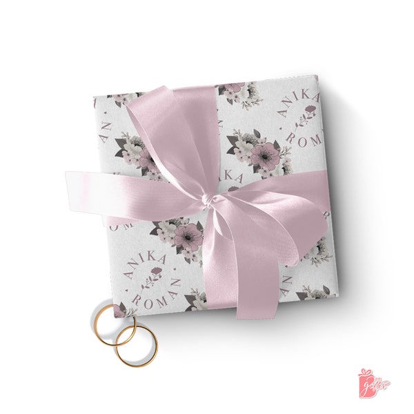 Cherry Blossom Wedding Gift Wrap, Custom Bridal Shower Gifts, Cute Engagement Reusable Gift Wrap, Recycled Paper, Mr Mrs Gifts, Gift Wraps