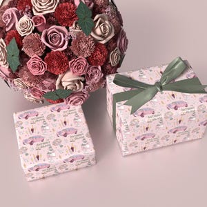 Personalized Wedding Celebration Gift Wrap - Customizable with Name and Elegant Design, Pink Rolls Roys, White Wedding Cake, Bridal Shower