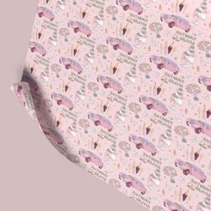 Personalized Wedding Celebration Gift Wrap - Customizable with Name and Elegant Design, Pink Rolls Roys, White Wedding Cake, Bridal Shower