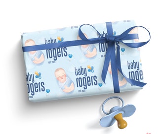 Welcome Baby Boy, Custom Baby Shower Gift Wrapping Paper, Newborn Boy Gift Wrap, Name on Gifts New Mommy, Cute Personalized Gift Wrap Roll