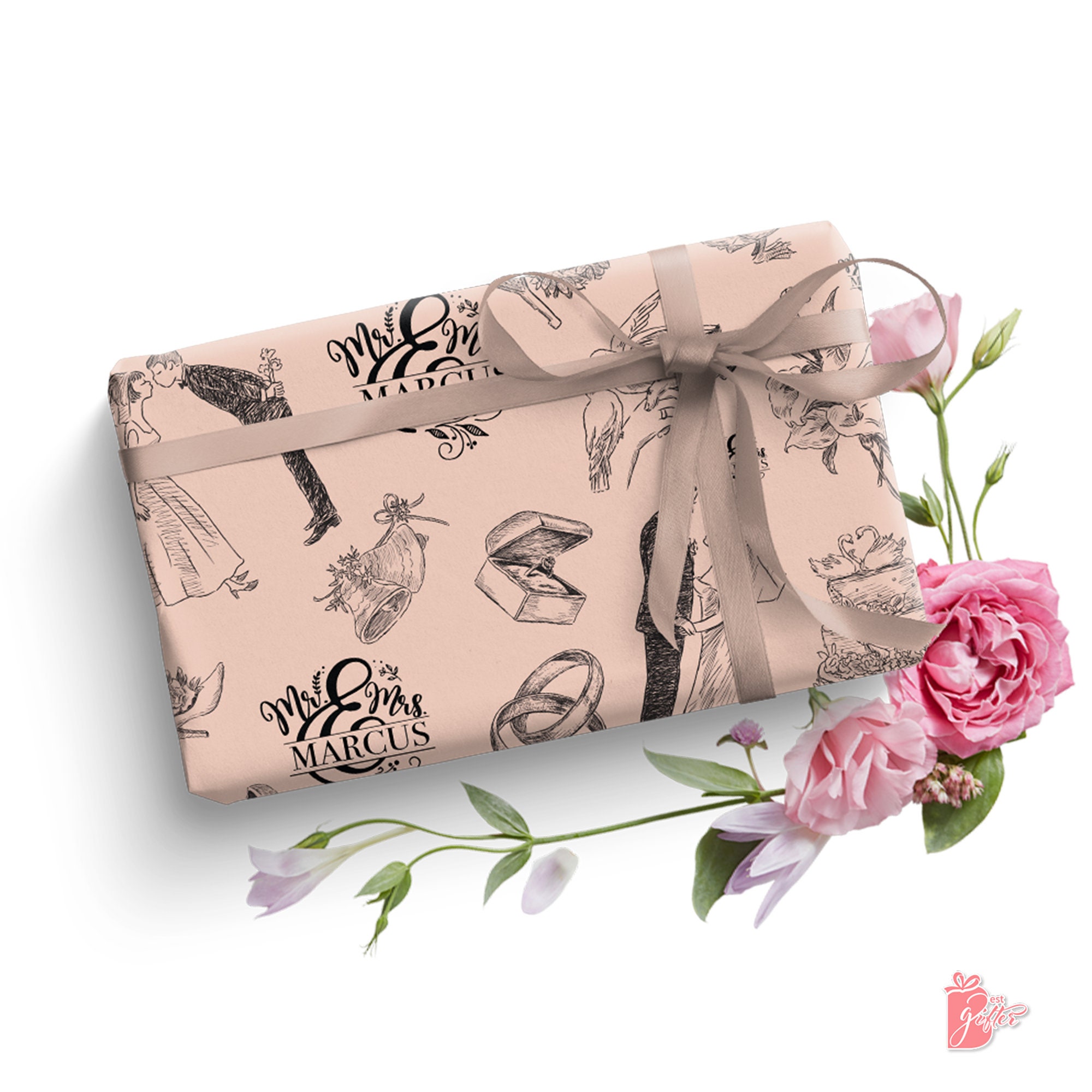 Elegant Silver and Pearls Graphic Designed Bridal Wedding Gift Wrapping  Paper 