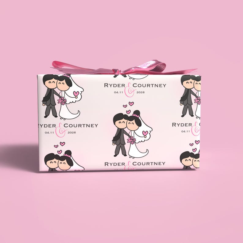 pastel wedding wrapping paper with custom name