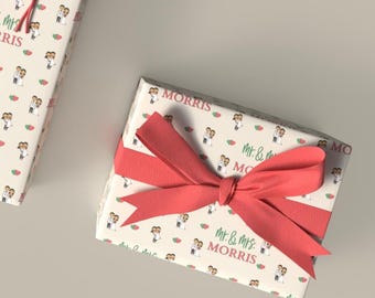 Personalized Wedding Gift Wrap, Bride and Groom Illustration