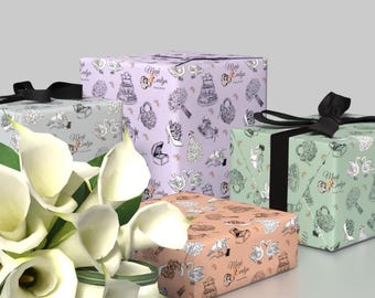 Personalisierte Hochzeitsgeschenkverpackungen, benutzerdefinierte Paarnamen, elegante Illustrationen