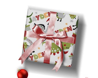 Nom personnalisé de fête de dinosaure de Noël sur l’emballage cadeau pour les enfants, papier d’emballage T-Rex de vacances Ajouter n’importe quelle personnalisation de nom, rouleaux d’emballage cadeau de Noël