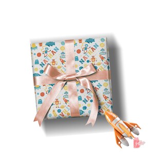 Customizable Cosmic Adventure Personalized Space Gift Wrapping Paper, Birthday Gift Wrap for Boys, Girls 24&quot; W