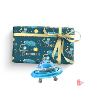 Personalized Astronaut Gift Wrap | Custom Name Outer Space Wrapping Paper | Rocket Ship Birthday Gift Bag | Gift Ideas for Boys and Girls