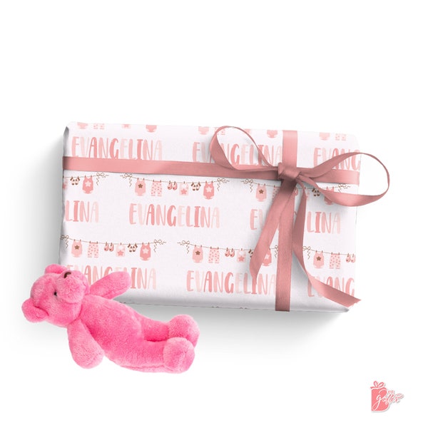 Customizable Baby Girl Gift Wrap | Personalized Pink Wrapping Paper | Baby Shower Gift Paper | 1st Birthday For Girls | Cute Newborn Gifts