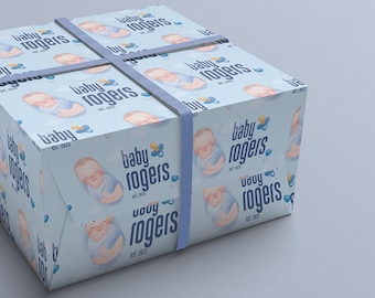Personalized Baby Shower Gift Wrap, Custom Name Blue Wrapping Paper for Newborns