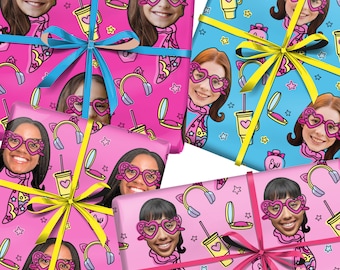 Personalized Face Barbiecore Gift Wrap: Chic Wrapping Paper for Girls with Custom Photo