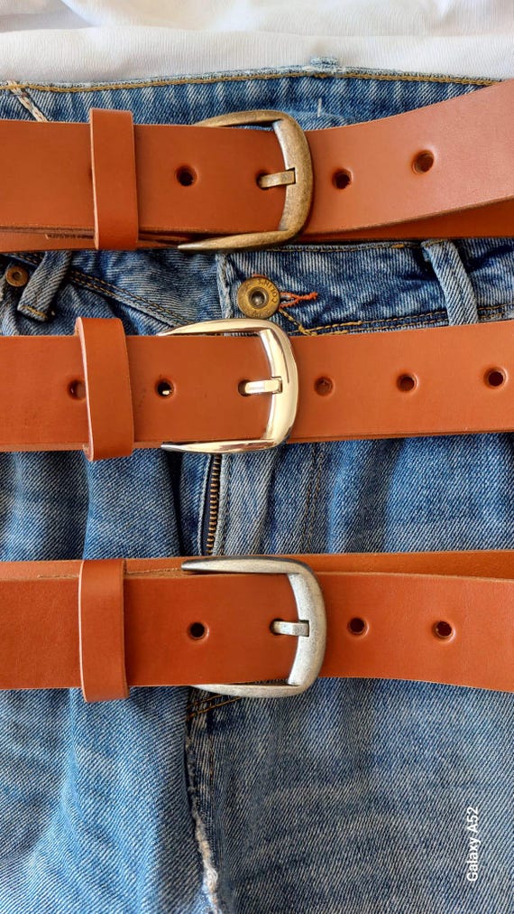 Handmade Full Grain Leather Belt: 38mm Wide, Stainless Steel  display picture 1