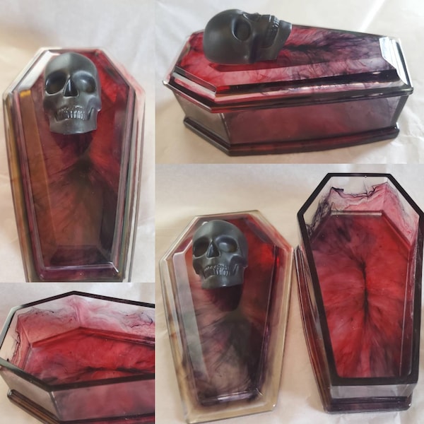 Coffin Box With Fog and Skull Lid, Goth Box, Gothic Decor, Halloween Box, Pick your Fav Color,  Blood Coffin Box