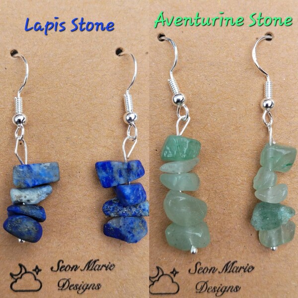 Blue Lapis or Green Aventurine Stone Earrings