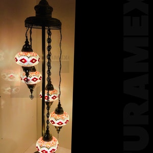 Handmade Luxury Turkish Mosaic Floor Lamp with 5 Globes - Bring Color and Tradition to Your Home