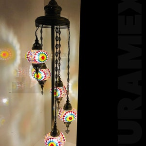 Handmade Luxury Turkish Mosaic Floor Lamp with 5 Globes - Bring Color and Tradition to Your Home