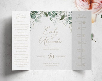 Greenery Gatefold Wedding Invitation, Simple Wedding Invitation, Eucalyptus Wedding Invite, Wedding Invitation, Simple Wedding Invites