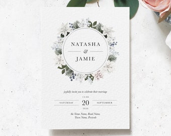 Winter Wedding Invitation, Poinsettia Wedding Invitation, Simple Wedding Invitations, White Wedding Invitation, Christmas Invitations