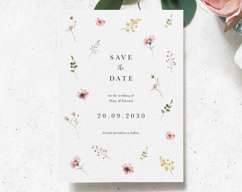 Wildflower Save the Date, Floral Save the Date, Simple wedding, Blush Save the Date, Elegant Save the Date, Minimal Save the Date