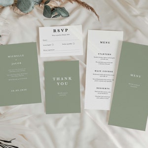 Sage Green Wedding Invitation, Simple Wedding Invitation, Wedding Invitations, Minimal Wedding Invitation, Modern Wedding Invites image 9