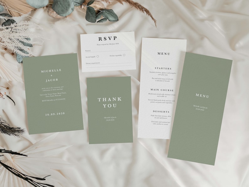 Sage Green Wedding Invitation, Simple Wedding Invitation, Wedding Invitations, Minimal Wedding Invitation, Modern Wedding Invites image 9