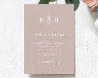 Dusty Pink Wedding Invitation, Simple Wedding Invitation, Wedding Invitations, Minimal Wedding Invitation, Modern Wedding Invites