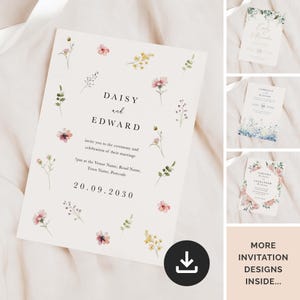 Faire-part de mariage en téléchargement numérique, faire-part de mariage PDF, cartes de mariage à faire soi-même, faire-part, faire-part de mariage rose, mariage bleu